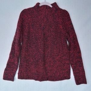 Investments Womens Sweater L‎ Red Black Chunky Knit Mock Neck Relaxed Fit